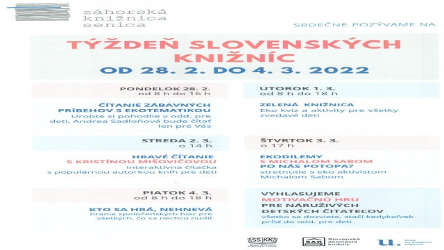 Záhorská knižnica vás pozýva na podujatia Týždňa slovenských knižníc